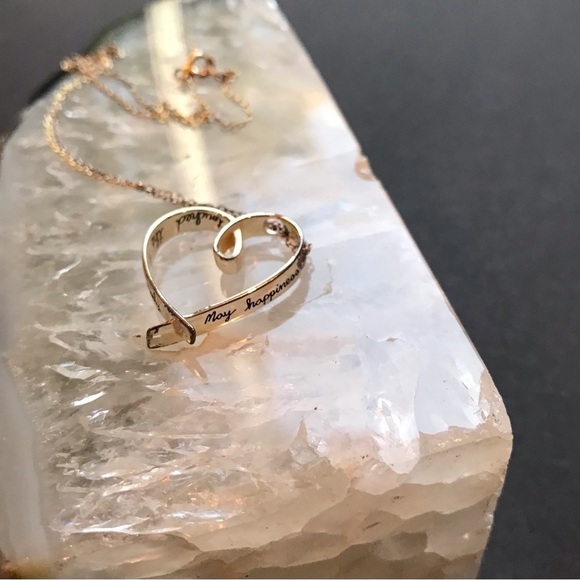 Sterling Silver Heart Necklace Engraved in Cursive “May Happiness Touch Your…” - Picture 4 of 10